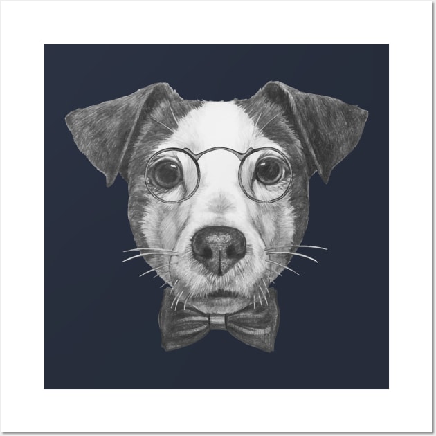 Jack Russell with glasses and bow tie Wall Art by AnimalsFashion